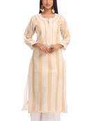 Ada Hand Embroidered Fawn Cotton Lucknow Chikan Women Kurta - A230802