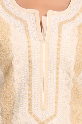 Ada Hand Embroidered Fawn Cotton Lucknow Chikan Women Kurta - A230802 4