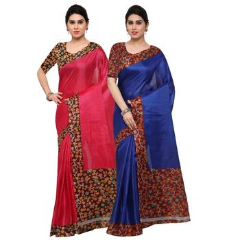 Multicolor Printed Tussar Silk Saree With Blouse 1