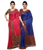 Multicolor Printed Tussar Silk Saree With Blouse