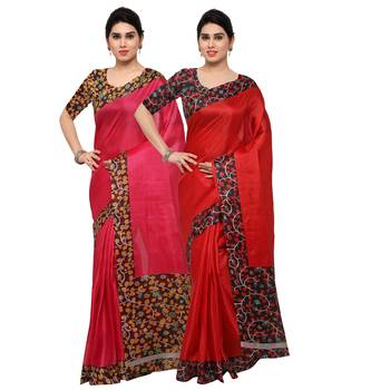 Multicolor Printed Tussar Silk Saree With Blouse 1