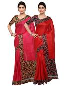 Multicolor Printed Tussar Silk Saree With Blouse