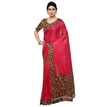 Multicolor Printed Tussar Silk Saree With Blouse 2