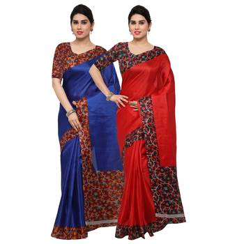 Multicolor Printed Tussar Silk Saree With Blouse 1