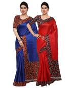 Multicolor Printed Tussar Silk Saree With Blouse