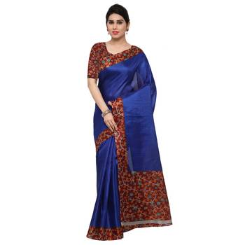 Multicolor Printed Tussar Silk Saree With Blouse 2