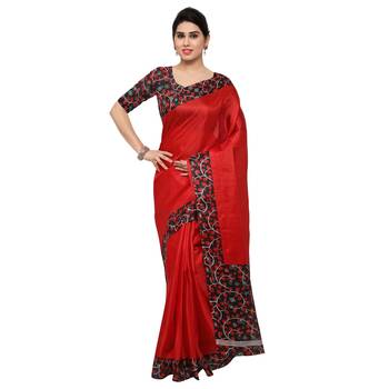Multicolor Printed Tussar Silk Saree With Blouse 3