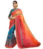 Orange, Pink And Blue Silk Saree With Blouse