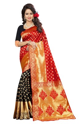 banarasi silk saree red and black