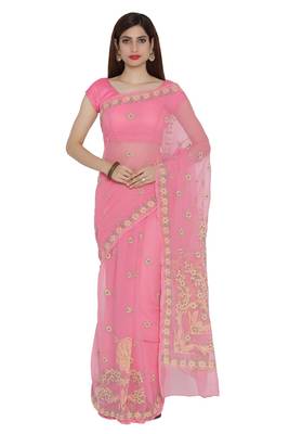 Pink Embroidered Georgette Saree With Blouse 1