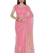 Pink Embroidered Georgette Saree With Blouse