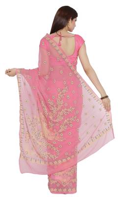 Pink Embroidered Georgette Saree With Blouse 2