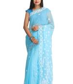 Blue Embroidered Georgette Saree With Blouse