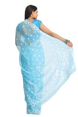 Blue Embroidered Georgette Saree With Blouse 2