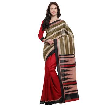 Multicolor Printed Jute Saree With Blouse 1