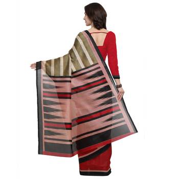 Multicolor Printed Jute Saree With Blouse 3