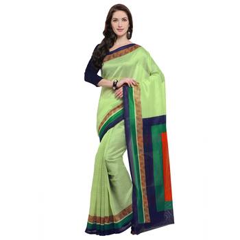 Light green printed jute saree with blouse 1