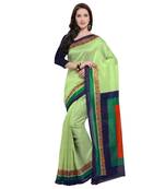 Light green printed jute saree with blouse