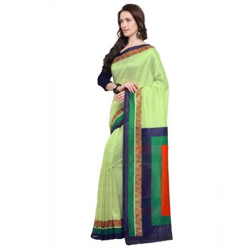 Light green printed jute saree with blouse 2