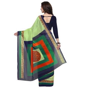 Light green printed jute saree with blouse 3