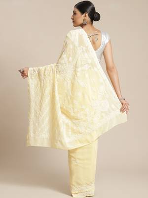 Ada Hand Embroidered Beige Georgette Saree With Blouse - A191557 2