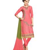  women pure cotton light red embroidered salwar kameez suit with dupatta 