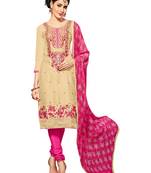  women pure cotton beige embroidered salwar kameez suit with dupatta 