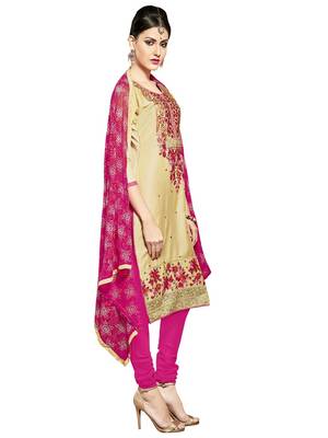  women pure cotton beige embroidered salwar kameez suit with dupatta  3