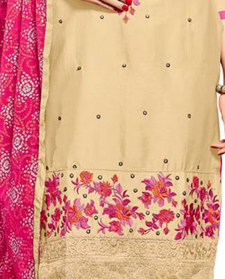  women pure cotton beige embroidered salwar kameez suit with dupatta  4