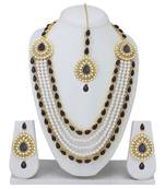 Designer Traditional Black Stone Long Necklace Set With Maang Tikka