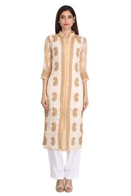 Fawn Embroidered Georgette Chikankari Kurti  1