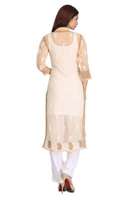 Fawn Embroidered Georgette Chikankari Kurti  2