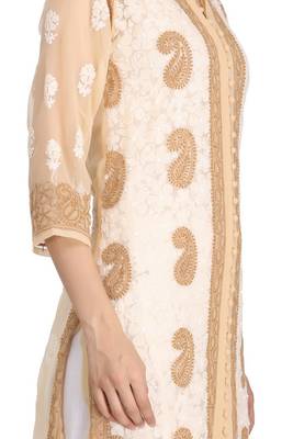 Fawn Embroidered Georgette Chikankari Kurti  3