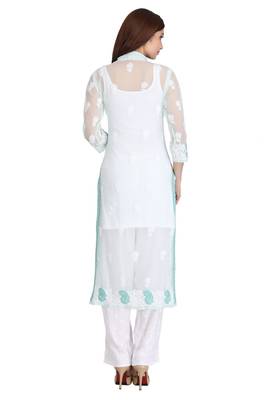 Sea Green Embroidered Georgette Chikankari Kurti  2