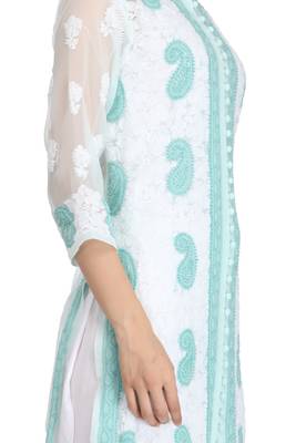 Sea Green Embroidered Georgette Chikankari Kurti  3