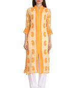 Yellow Embroidered Georgette Chikankari Kurti 