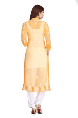 Yellow Embroidered Georgette Chikankari Kurti  2