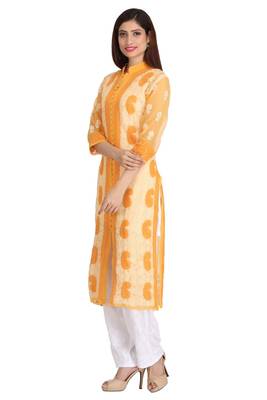 Yellow Embroidered Georgette Chikankari Kurti  3
