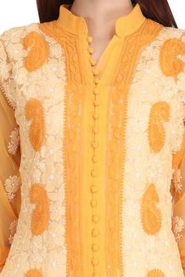 Yellow Embroidered Georgette Chikankari Kurti  4