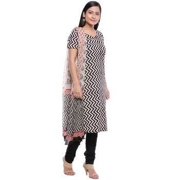 Beige printed Cotton unstitched salwar with dupatta 3