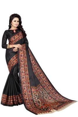Black Printed Art Silk Saree With Blouse 1