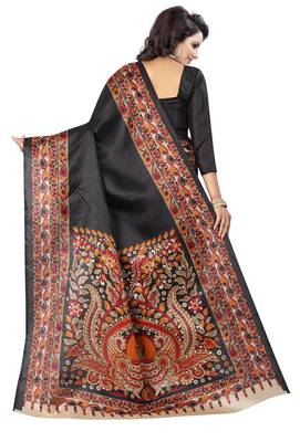 Black Printed Art Silk Saree With Blouse 2