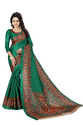 Green Printed Art Silk Saree With Blouse 1