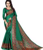 Green Printed Art Silk Saree With Blouse