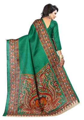 Green Printed Art Silk Saree With Blouse 2