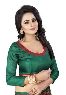 Green Printed Art Silk Saree With Blouse 3