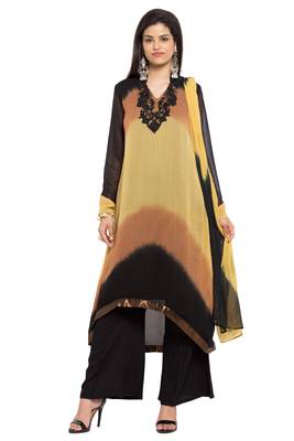 Black Embroidered Georgette Salwar With Dupatta 1