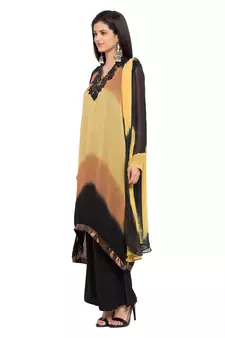 Black Embroidered Georgette Salwar With Dupatta