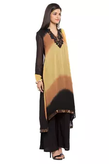 Black Embroidered Georgette Salwar With Dupatta