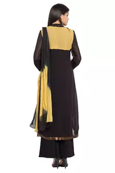 Black Embroidered Georgette Salwar With Dupatta